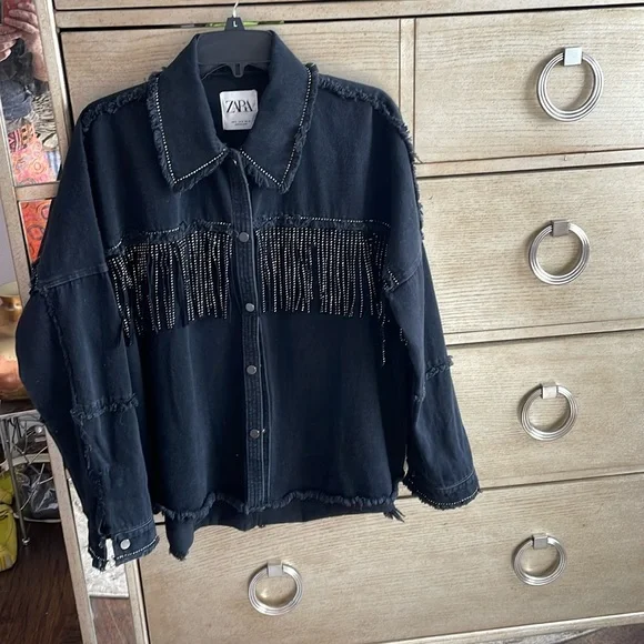 Zara denim jacket with fringe, size M - Picture 5 of 9